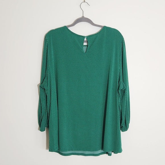 Adrianna Papell Green Polka Dot Blouse Size 3X