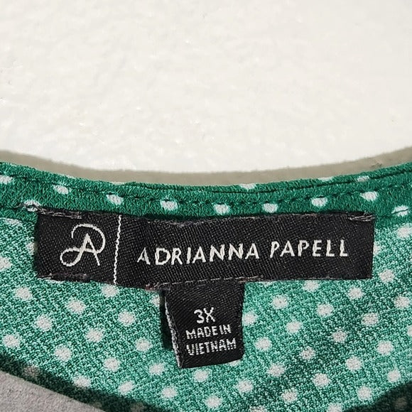 Adrianna Papell Green Polka Dot Blouse Size 3X