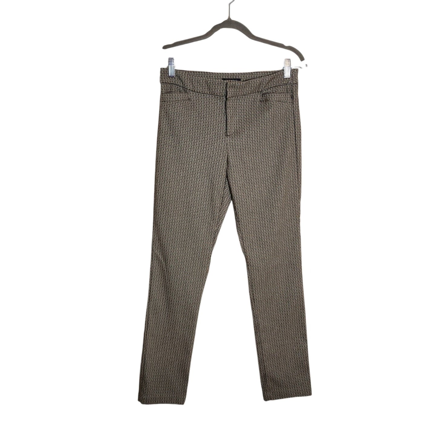 Roz & Ali Black and Tan Diamond Print Slim Fit Pants Size 6