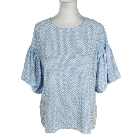 Vince Camuto White and Blue Top with Full Sleeves Size Small Light Blue Blouse