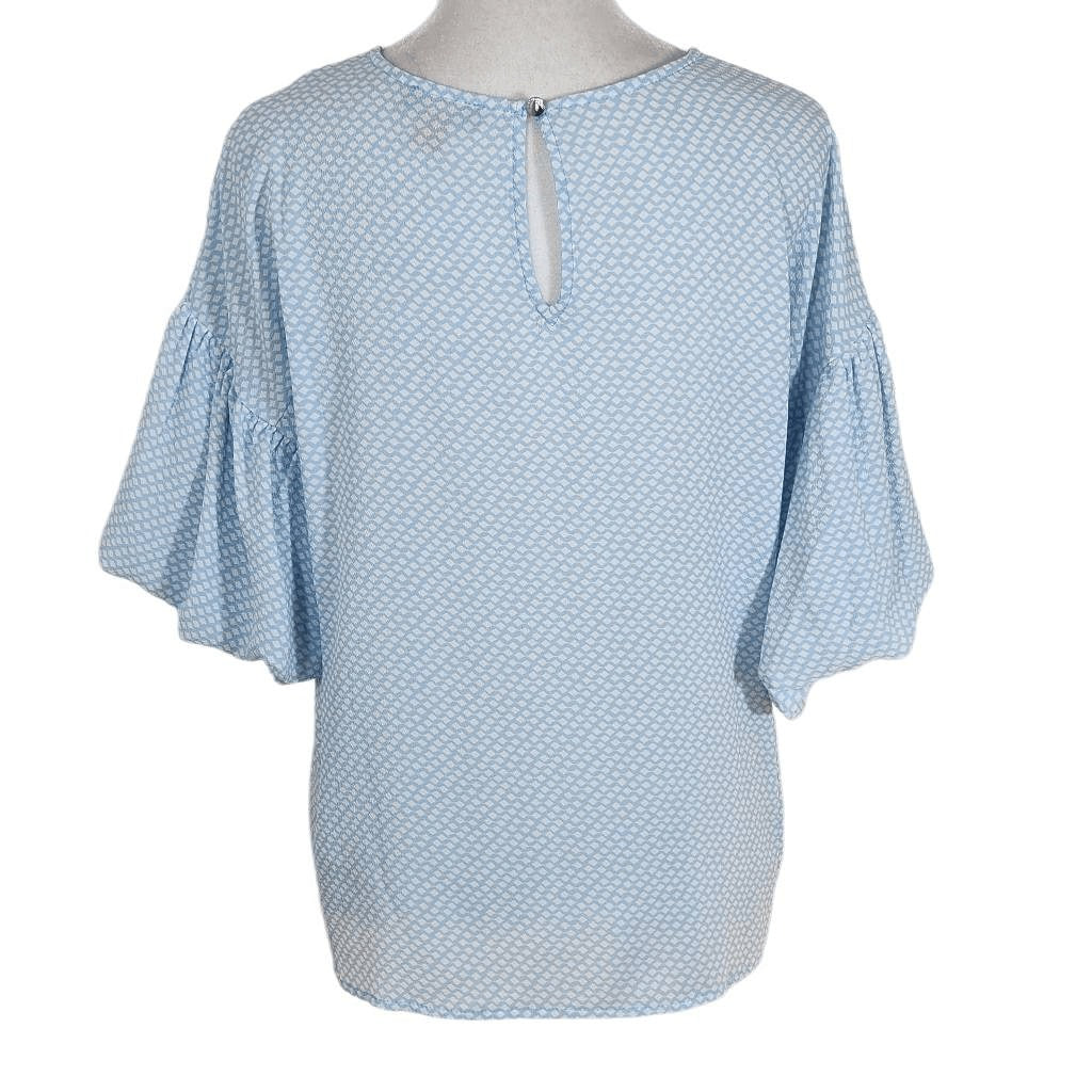 Vince Camuto White and Blue Top with Full Sleeves Size Small Light Blue Blouse