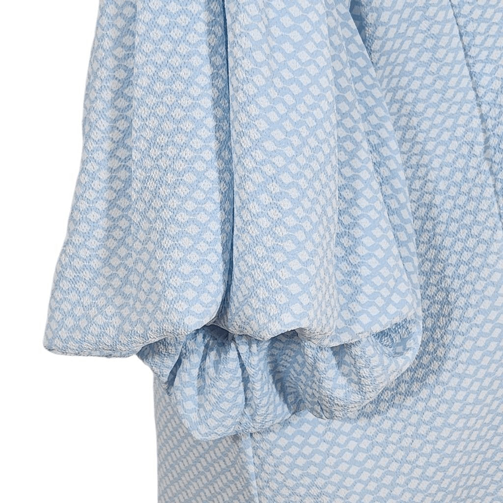 Vince Camuto White and Blue Top with Full Sleeves Size Small Light Blue Blouse