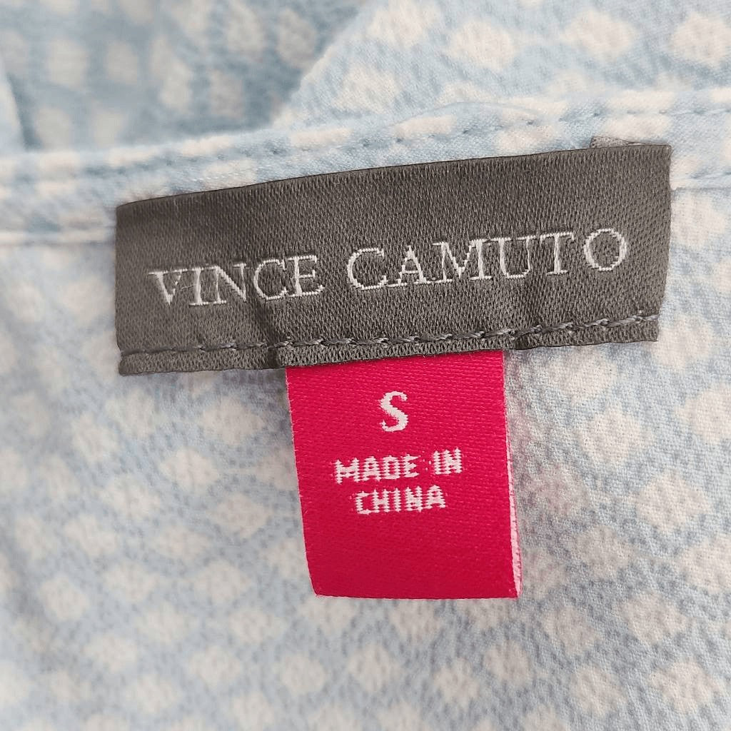 Vince Camuto White and Blue Top with Full Sleeves Size Small Light Blue Blouse