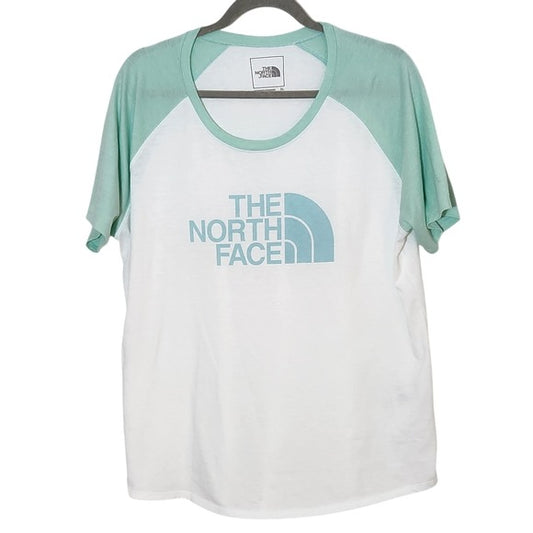 The North Face White Tee with Green Raglan Sleeves and Logo Size XL