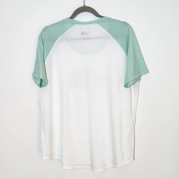 The North Face White Tee with Green Raglan Sleeves and Logo Size XL