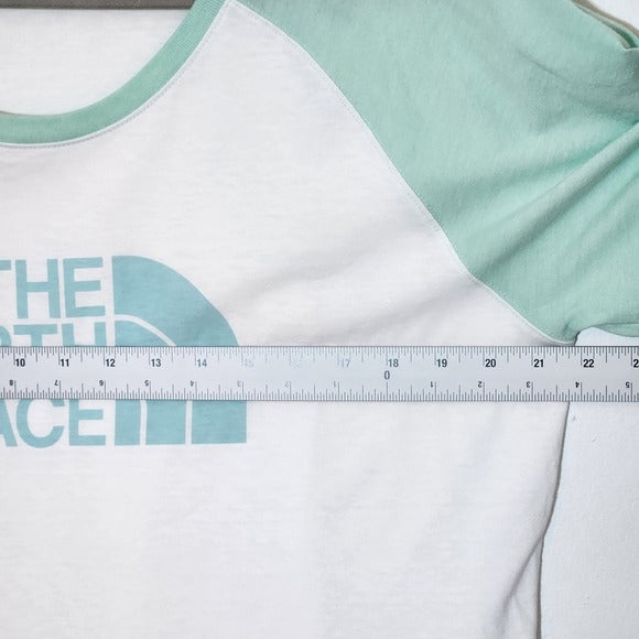 The North Face White Tee with Green Raglan Sleeves and Logo Size XL
