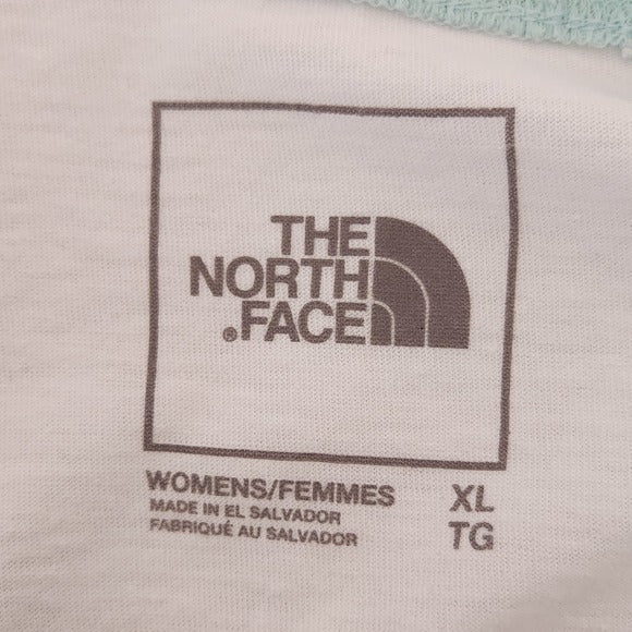 The North Face White Tee with Green Raglan Sleeves and Logo Size XL