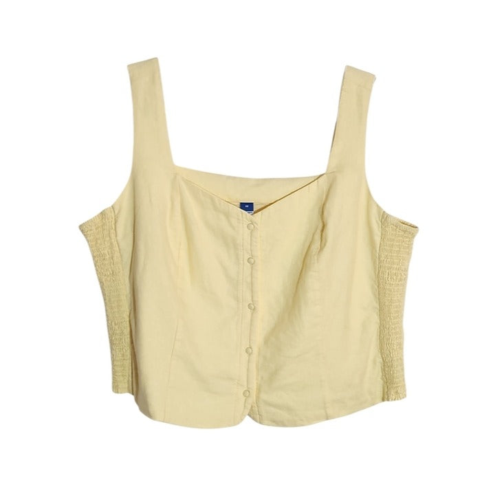 Old Navy Pale Yellow Linen Blend Crop Top Sleeveless Smocked Size 2X NWT