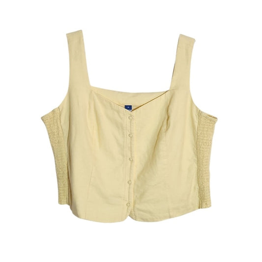 Old Navy Pale Yellow Linen Blend Crop Top Sleeveless Smocked Size 2X NWT