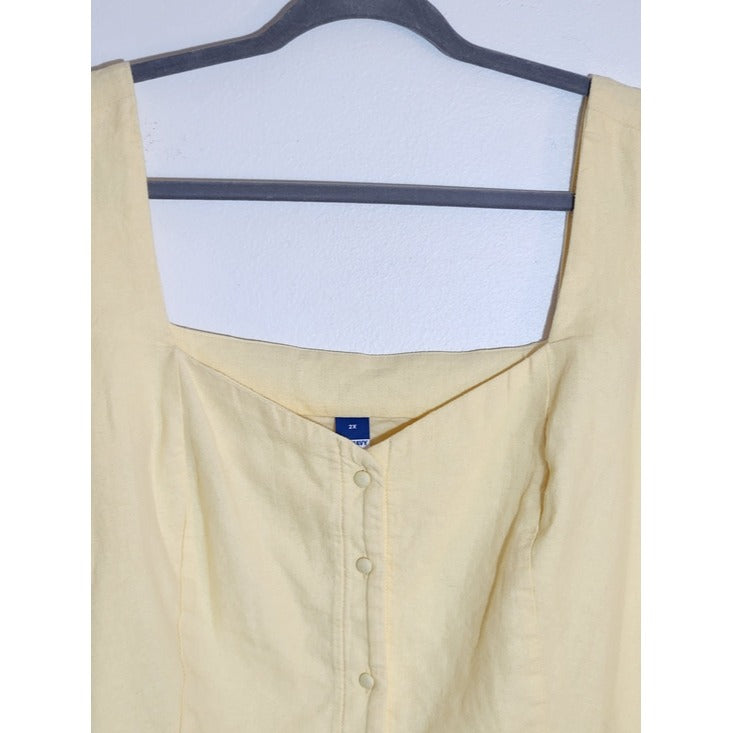 Old Navy Pale Yellow Linen Blend Crop Top Sleeveless Smocked Size 2X NWT