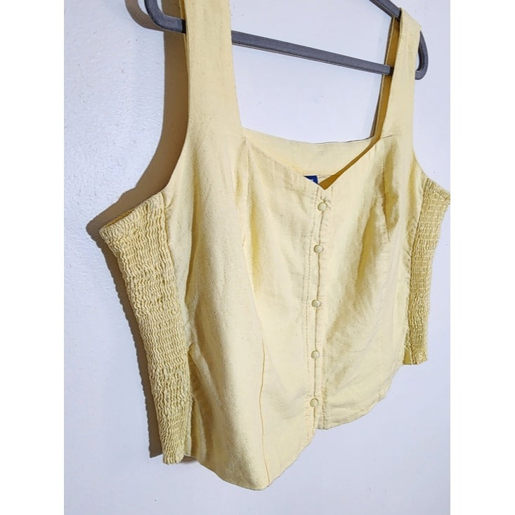 Old Navy Pale Yellow Linen Blend Crop Top Sleeveless Smocked Size 2X NWT