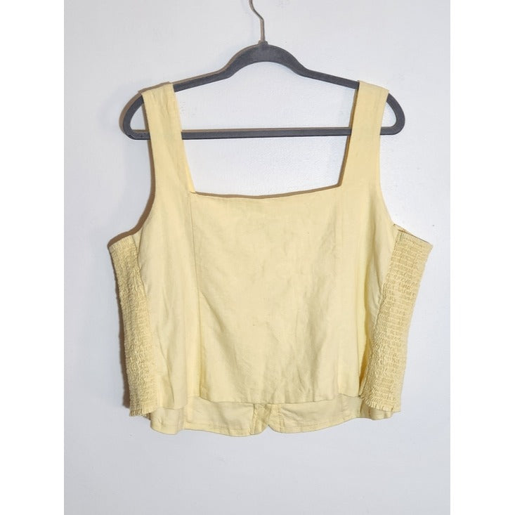 Old Navy Pale Yellow Linen Blend Crop Top Sleeveless Smocked Size 2X NWT