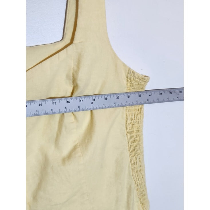 Old Navy Pale Yellow Linen Blend Crop Top Sleeveless Smocked Size 2X NWT