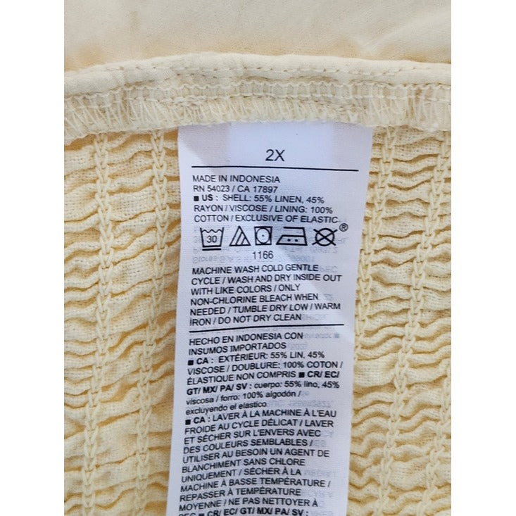 Old Navy Pale Yellow Linen Blend Crop Top Sleeveless Smocked Size 2X NWT