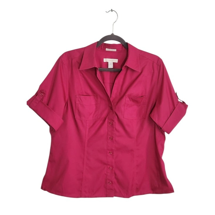 Chico's Pink No-Iron Cotton Button Down Camp Shirt Size 2 US Size XL