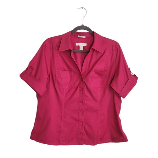 Chico's Pink No-Iron Cotton Button Down Camp Shirt Size 2 US Size XL