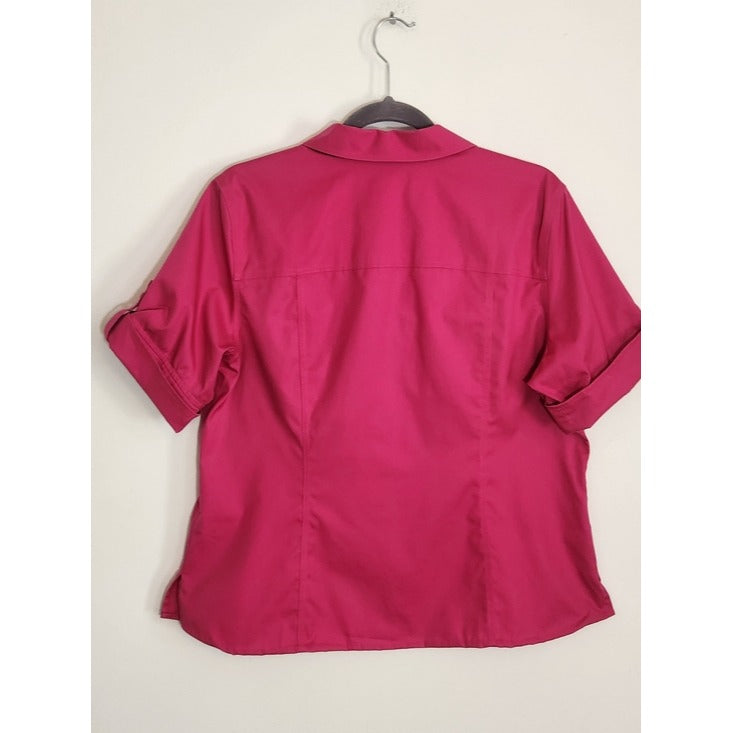 Chico's Pink No-Iron Cotton Button Down Camp Shirt Size 2 US Size XL