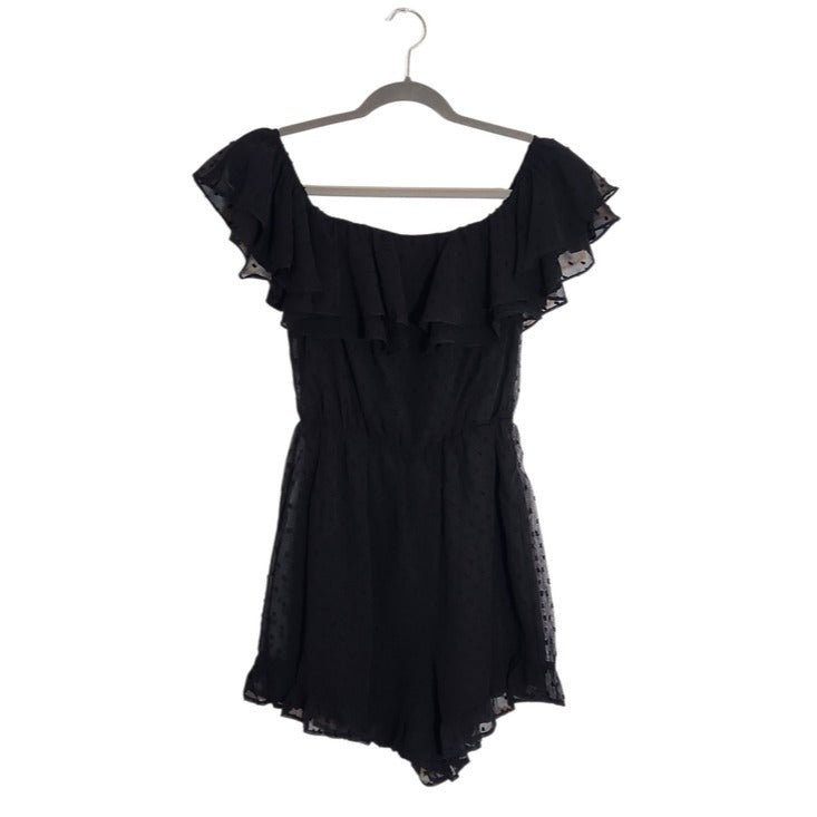 Lulus Black Off The Shoulder Swiss Dot Romper Size Small NWT