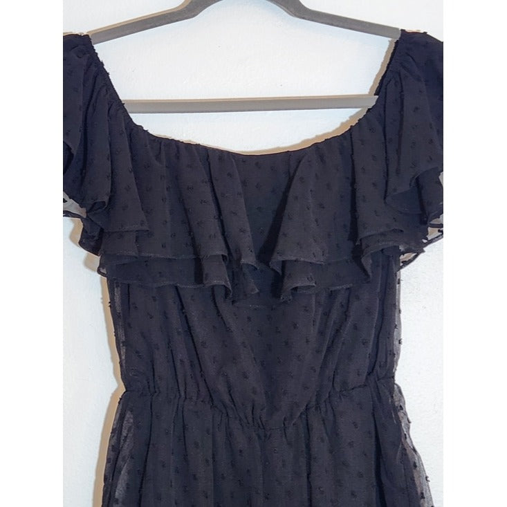 Lulus Black Off The Shoulder Swiss Dot Romper Size Small NWT