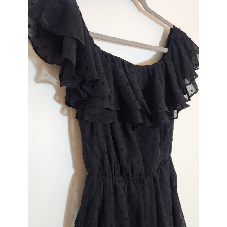 Lulus Black Off The Shoulder Swiss Dot Romper Size Small NWT