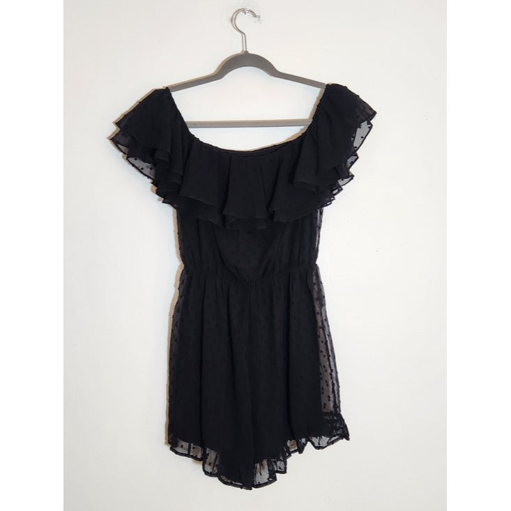 Lulus Black Off The Shoulder Swiss Dot Romper Size Small NWT