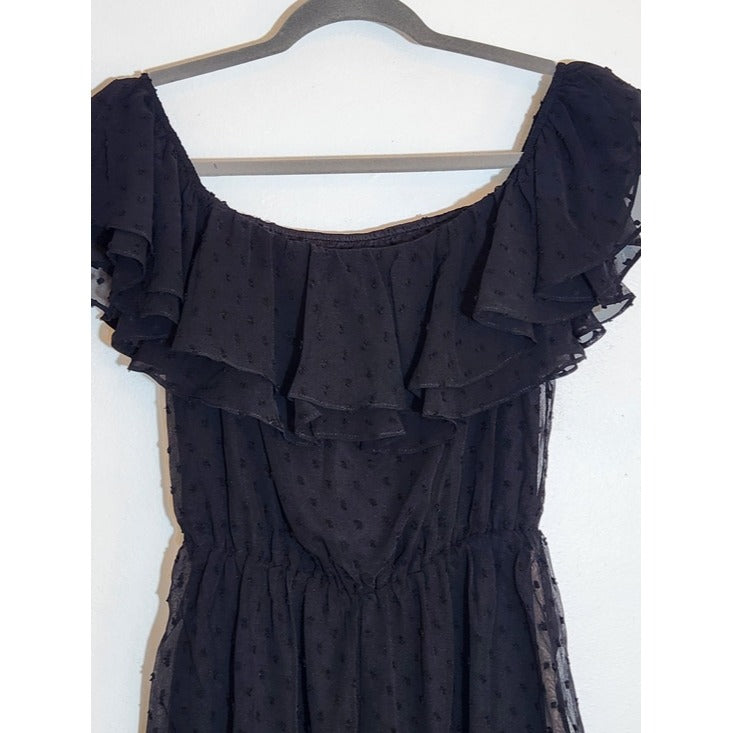 Lulus Black Off The Shoulder Swiss Dot Romper Size Small NWT