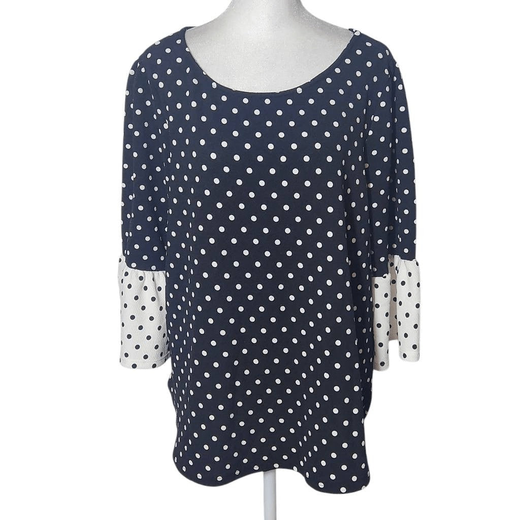 Green Envelope Black and White Polka Dot Blouse with Bell Sleeves NWT Size 1X