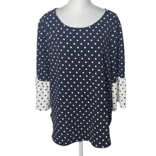 Green Envelope Black and White Polka Dot Blouse with Bell Sleeves NWT Size 1X