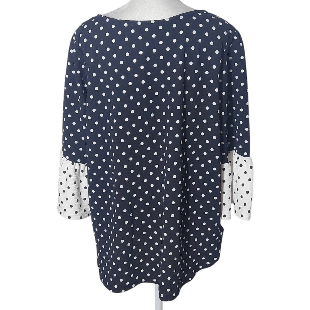 Green Envelope Black and White Polka Dot Blouse with Bell Sleeves NWT Size 1X