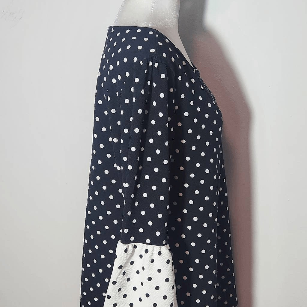Green Envelope Black and White Polka Dot Blouse with Bell Sleeves NWT Size 1X