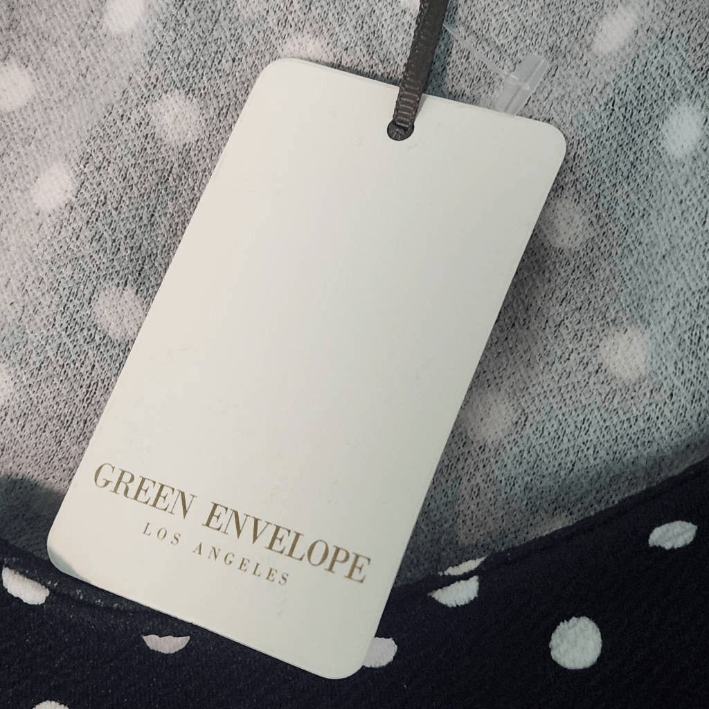 Green Envelope Black and White Polka Dot Blouse with Bell Sleeves NWT Size 1X