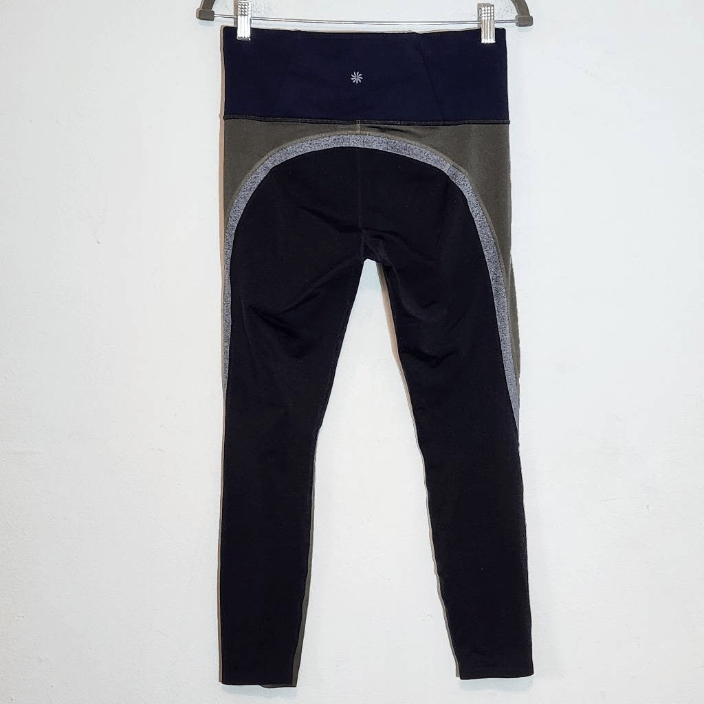 Athleta Colorblock Capri Leggings Size Medium Green and Navy Leggings