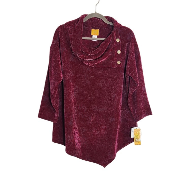 Ruby Rd. Magenta Cowl Neck Chenille Sweater with Asymmetrical Hem Size Large NWT