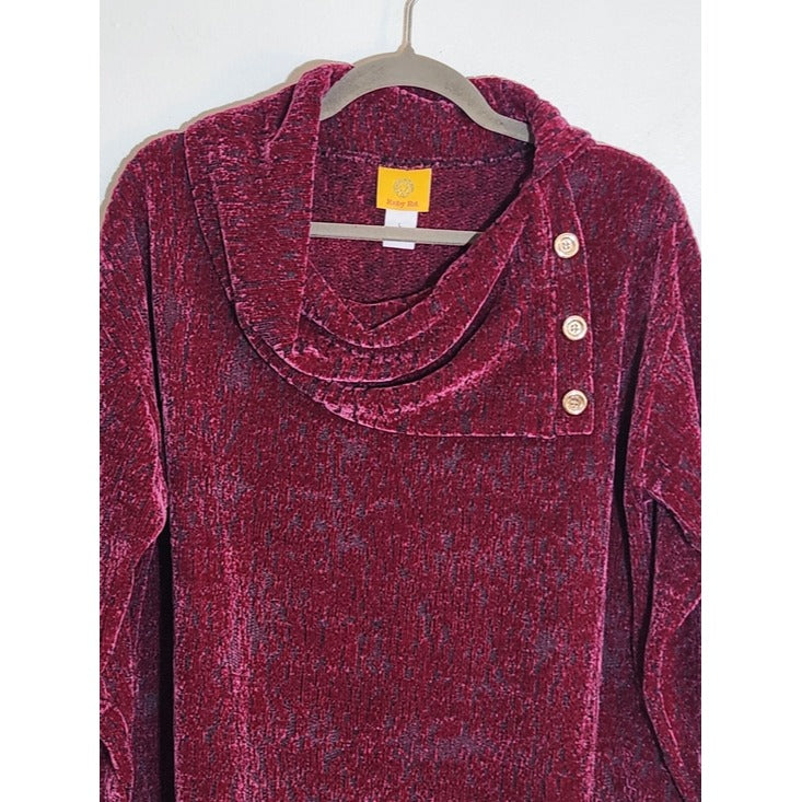 Ruby Rd. Magenta Cowl Neck Chenille Sweater with Asymmetrical Hem Size Large NWT