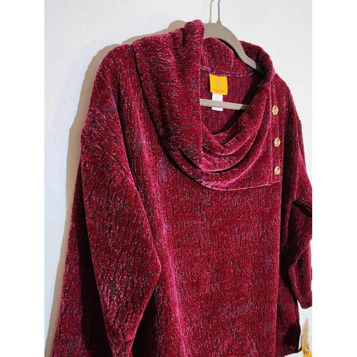 Ruby Rd. Magenta Cowl Neck Chenille Sweater with Asymmetrical Hem Size Large NWT