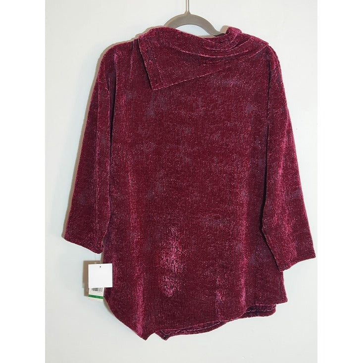 Ruby Rd. Magenta Cowl Neck Chenille Sweater with Asymmetrical Hem Size Large NWT