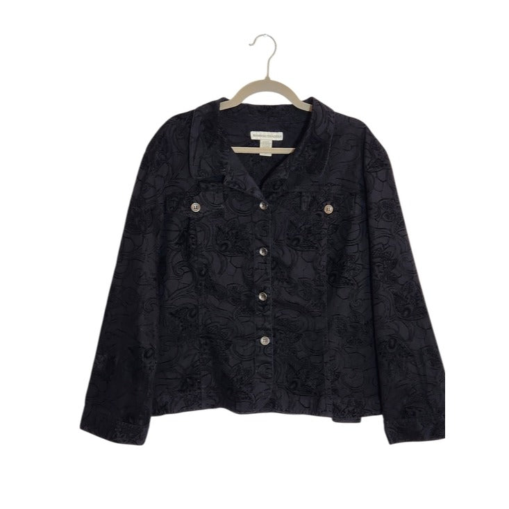 Bamboo Traders Black Paisley Trucker Jacket Size 2X Vintage Y2K