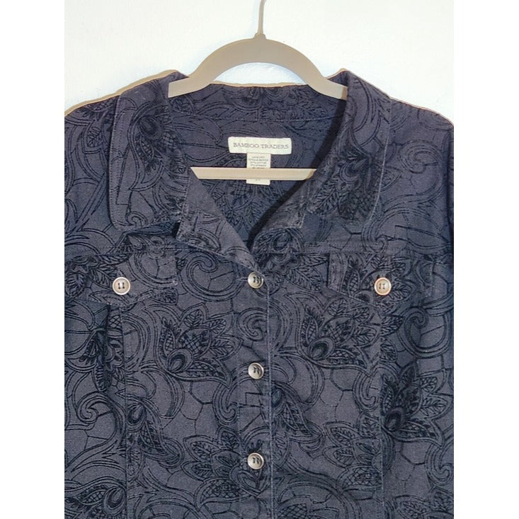 Bamboo Traders Black Paisley Trucker Jacket Size 2X Vintage Y2K
