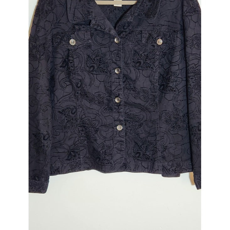 Bamboo Traders Black Paisley Trucker Jacket Size 2X Vintage Y2K