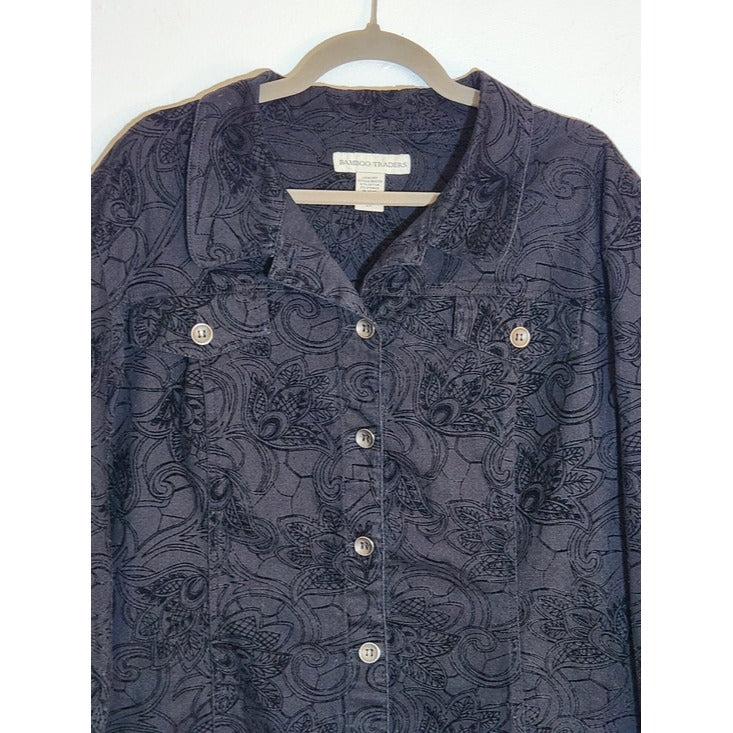Bamboo Traders Black Paisley Trucker Jacket Size 2X Vintage Y2K
